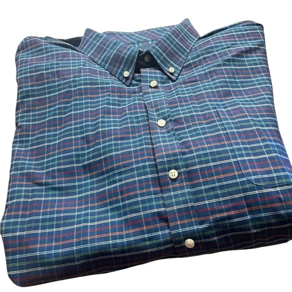 Stafford Blue and Red Plaid Casual Button Down Shirt cool max 20-21 4XL 34/35